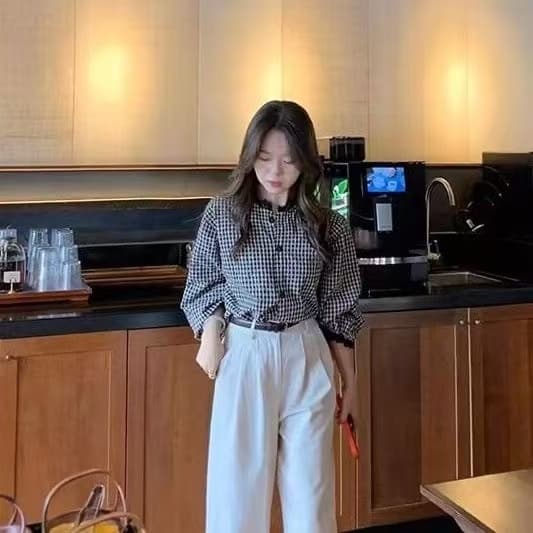 프랑스식 레트로 격자 무늬 셔츠 디자인 레이스 조각 2026 연령 감소 새로운 긴팔 다용도 루즈핏 맨위 상세 이미지 5