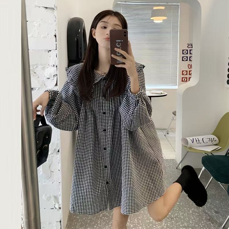 디자인 센스 작은 대중 베이비 칼라 여성 드레스 봄 가을 2026 새로운 레트로 프랑스식 슬림해 보이는 긴팔 루즈핏 셔츠 상세 이미지 2