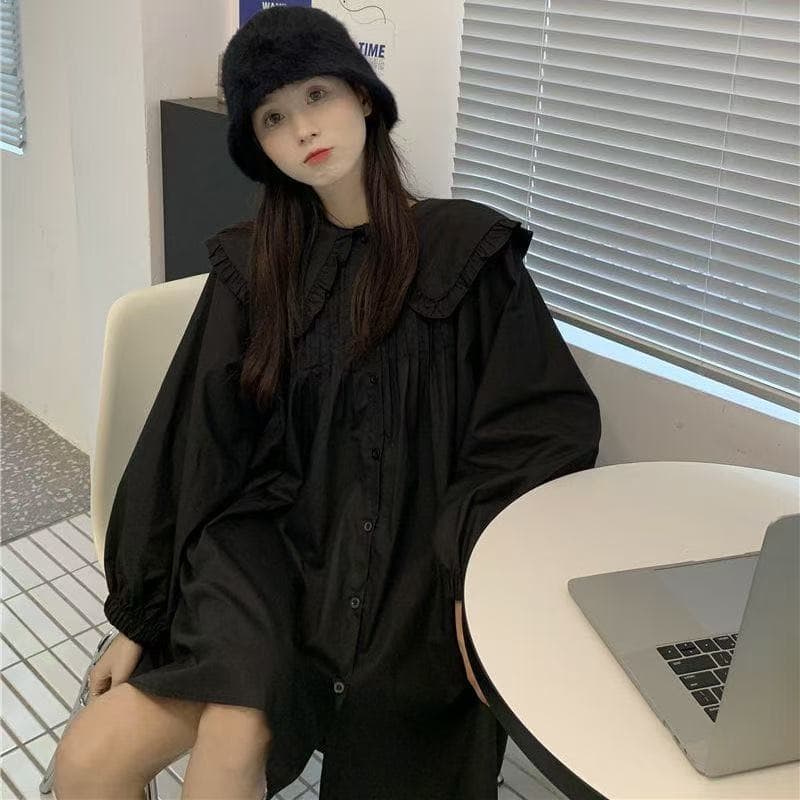 디자인 센스 작은 대중 베이비 칼라 여성 드레스 봄 가을 2026 새로운 레트로 프랑스식 슬림해 보이는 긴팔 루즈핏 셔츠 상세 이미지 7