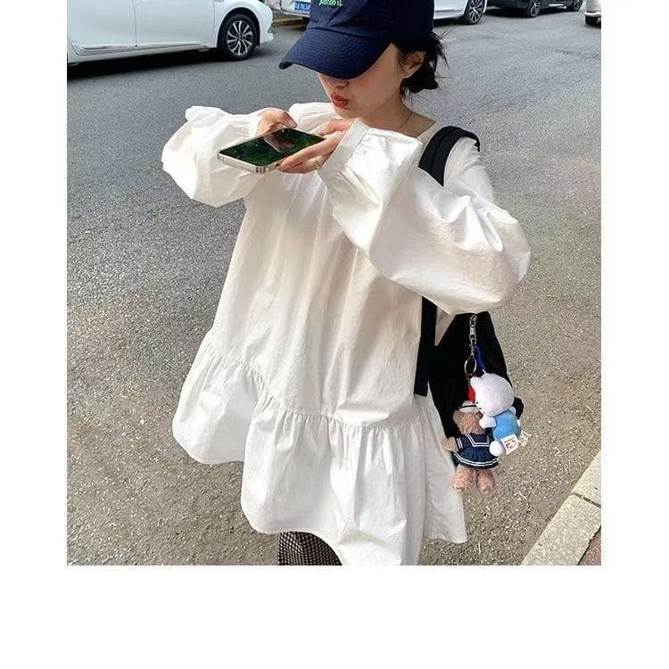 직접 만든 수 있습니다. 달콤한 수 있습니다. 소금 차 휴식 프랑스식 라운드 넥 벌룬 소매 루즈핏 프로필 모양 인형 치마 여성 드레스 2026 상세 이미지 7