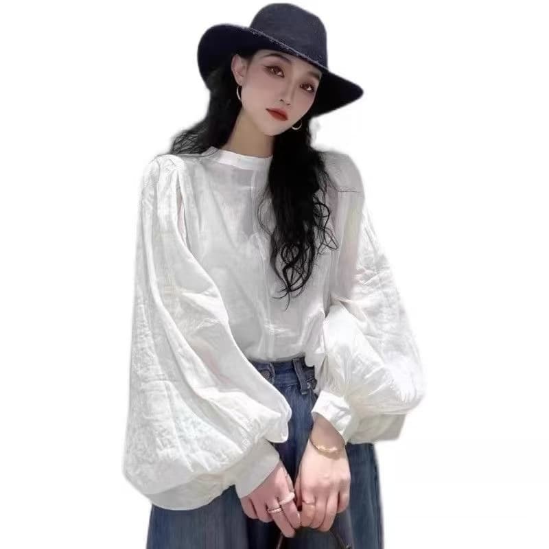 주간 실크 아마 화이트 벌룬 소매 긴팔 면 린넨 여성 셔츠 가을 작은 대중 외국 가스 거품 소매 자외선 차단 맨위 여름 상세 이미지 3