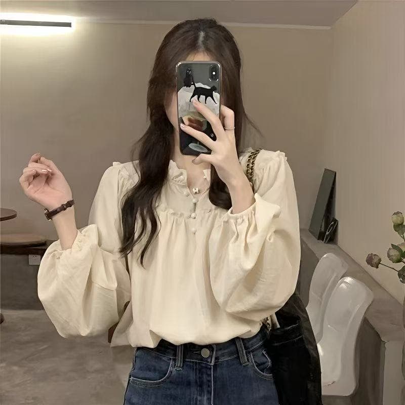 조기 가을 2026 년 새로운 프랑스식 레트로 디자인 센스 작은 대중 긴팔 프릴 셔츠 여성 의류 달콤함 맨위