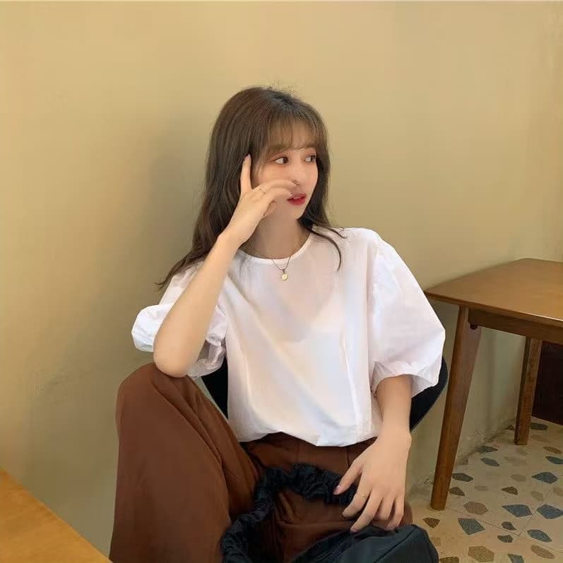 화이트 거품 소매 맨위 여성 루즈핏 프랑스식 품격 반팔 셔츠 디자인 센스 항구 바람 다용도 패션 외국 가스 트렌디 상세 이미지 7