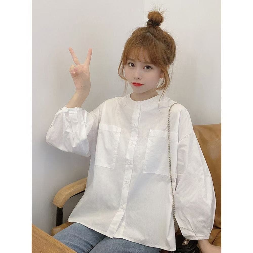 봄 가을 화이트 셔츠 여성 의류 디자인 센스 작은 대중 루즈핏 셔츠 2026 새로운 한 부서 부드러운 긴팔 맨위 상세 이미지 5