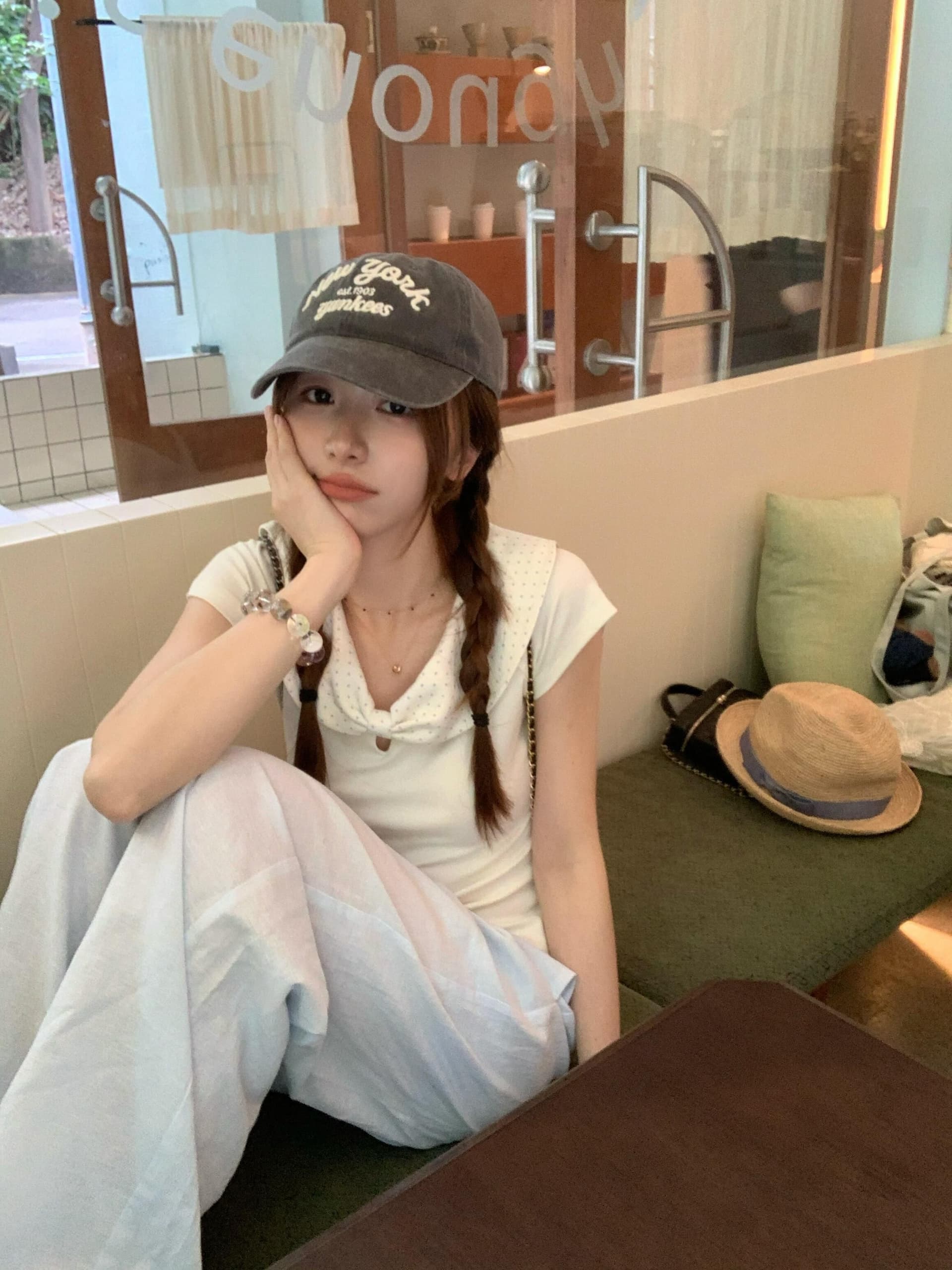 40 순면 한 부서 도트 무늬 나비 매듭 베이비 칼라 반팔 티셔츠 여성 여름 몸매 가꾸기 슬림해 보이는 달콤한 아름다운 작은 맨위 이미지 3
