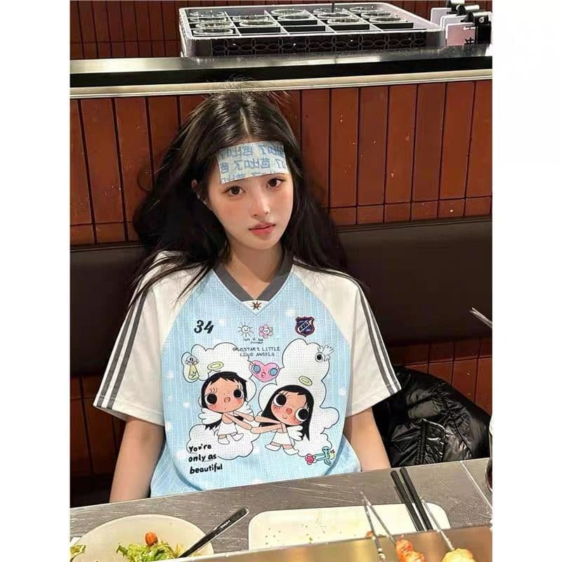 광저우 원단 반팔 티셔츠 여성 상세 이미지 4