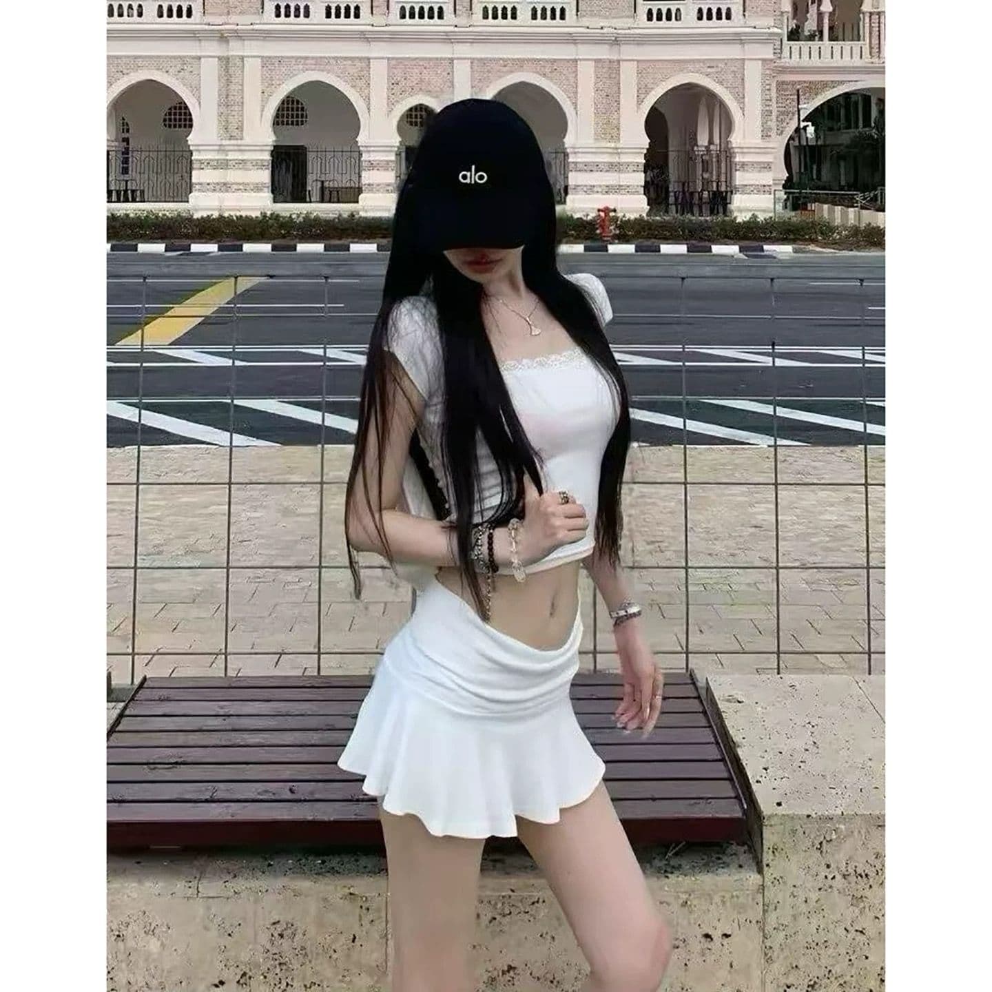 작은 키 한 부서 작은 대중 광장 칼라 레이스 조각 반팔 맨위 타이트 스커트 반 스커트 두 조각 여성 세트 여름 몸매 가꾸기 세트 상세 이미지 4
