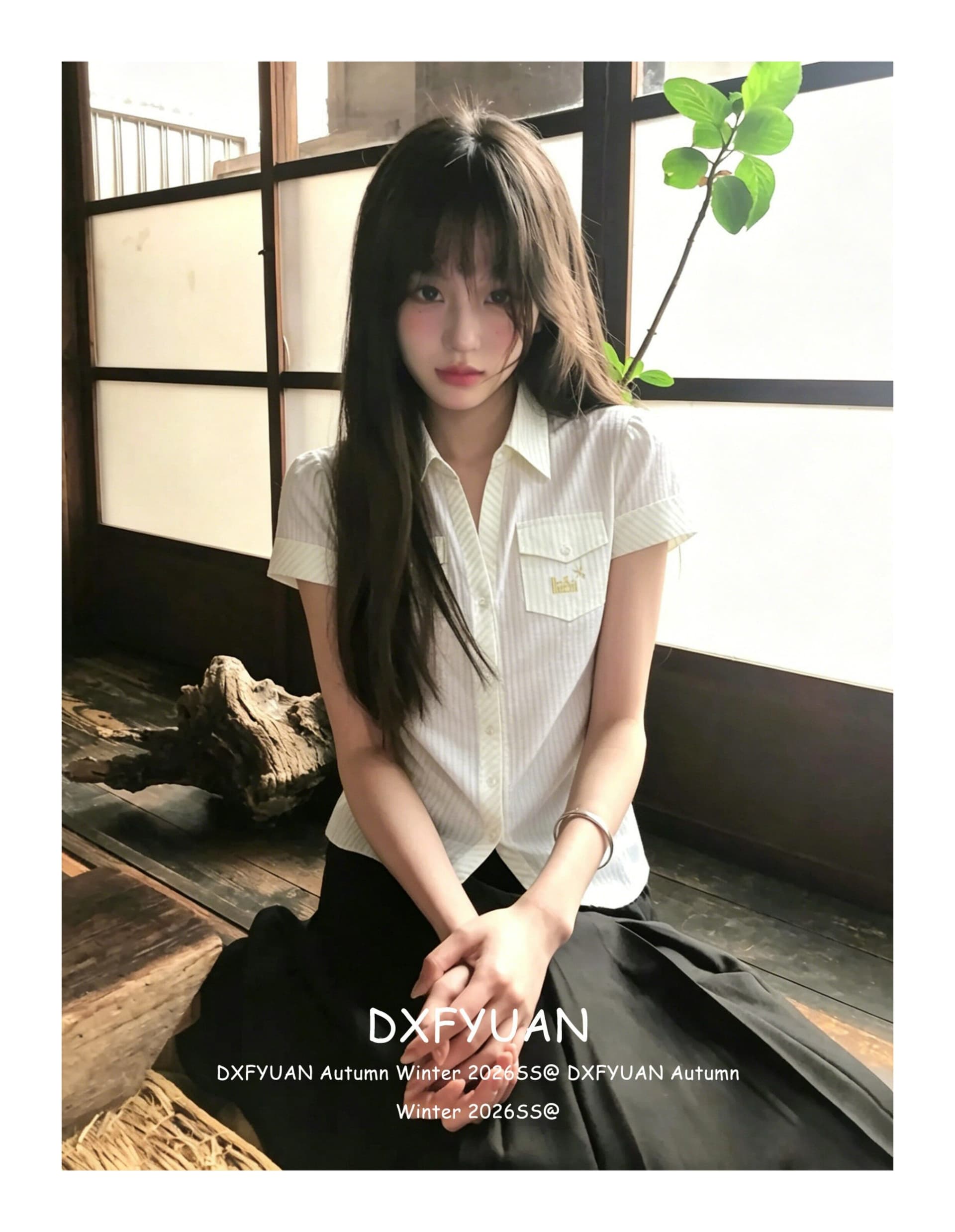 원본 자카드 스트라이프 아메리칸 질감 센스 셔츠 반팔 여성 여름 긍정적 인 어깨 POLO 셔츠 몸매 가꾸기 맨위 상세 이미지 2