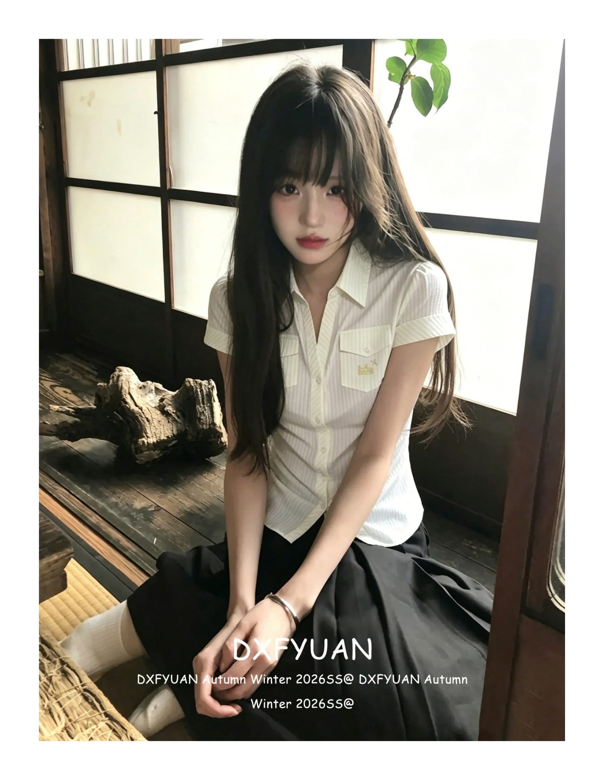 원본 자카드 스트라이프 아메리칸 질감 센스 셔츠 반팔 여성 여름 긍정적 인 어깨 POLO 셔츠 몸매 가꾸기 맨위 상세 이미지 3
