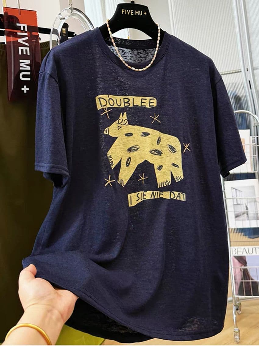눈꽃 면 연령 감소 만화 프린트 한 부서 착용 가져 가라. 여름 얇은 스타일 반팔 티셔츠 여성 여름 그레이트 봐. 의류 상세 이미지 3
