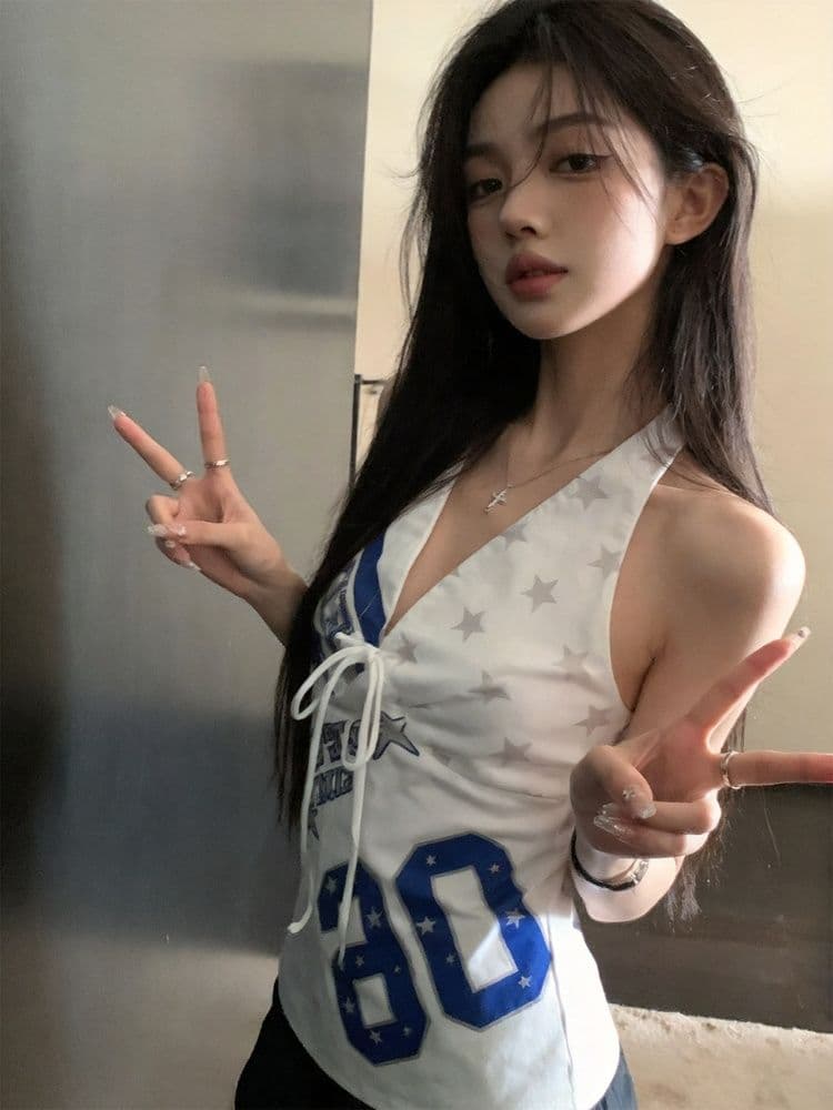 40 순면 아메리칸 알파벳 프린트 저지 바람 캐미솔 여름 핫걸 몸매 가꾸기 슬림해 보이는 행침 목 맨위