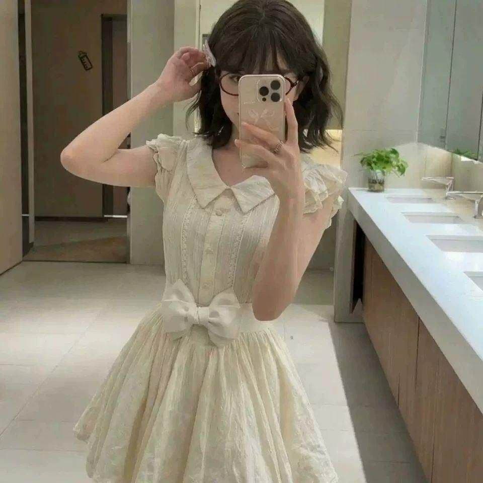 이리저리 떠다니다 번쩍였다 조각 작은 의류 프랑스식 달콤함 연령 감소 살구 색상 학원 스타일 여행 베이비 칼라 여성 드레스 공주 드레스 여름 상세 이미지 5