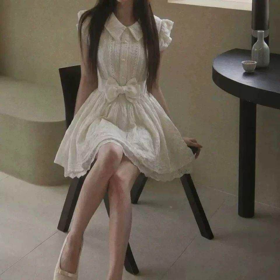 이리저리 떠다니다 번쩍였다 조각 작은 의류 프랑스식 달콤함 연령 감소 살구 색상 학원 스타일 여행 베이비 칼라 여성 드레스 공주 드레스 여름 상세 이미지 7