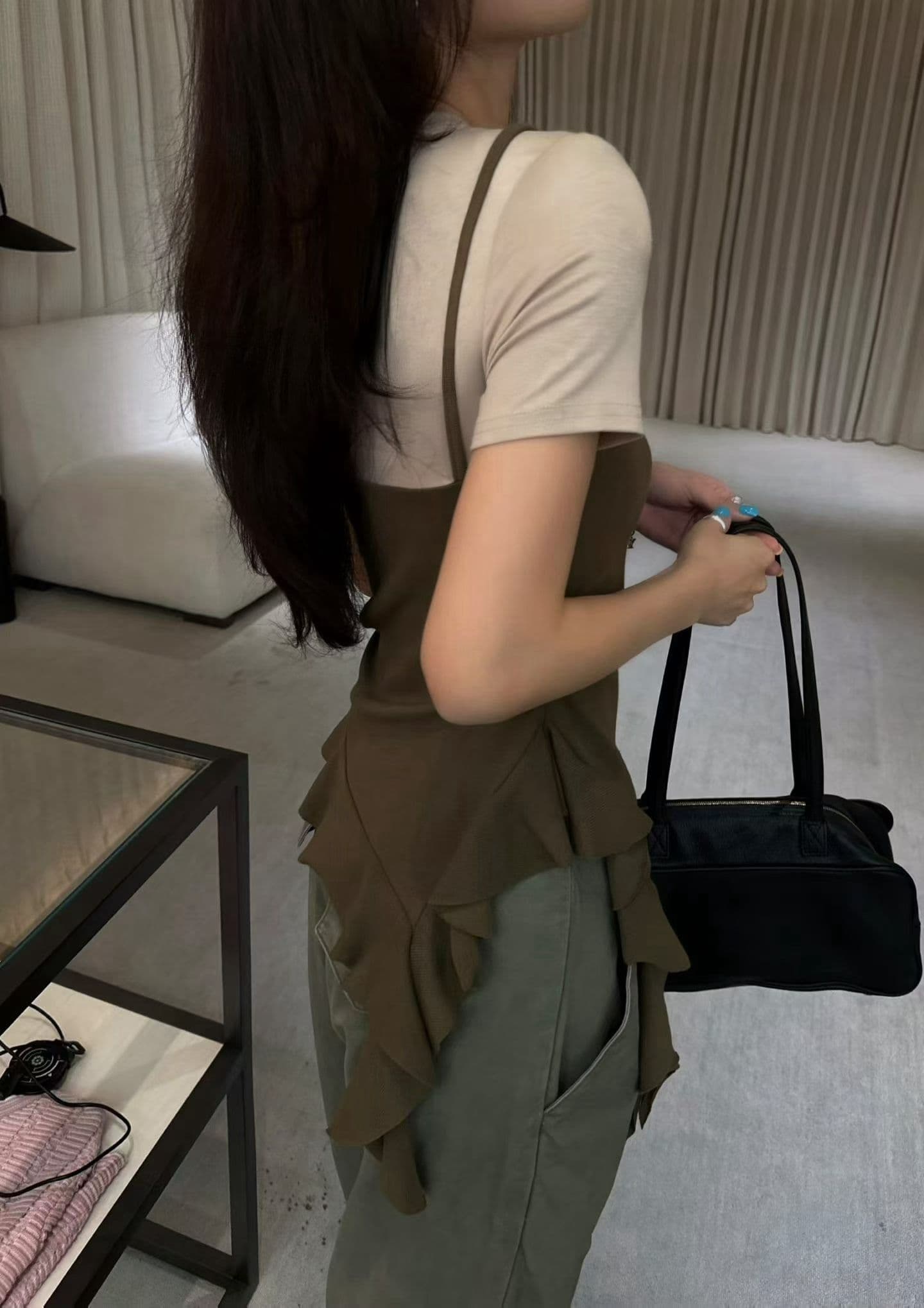 260g 사람들 면 와 사고 방식 불규칙 프릴 반팔 몸매 가꾸기 패치워크 색상 몸매 가꾸기 페이크 레이어드 맨위 상세 이미지 14
