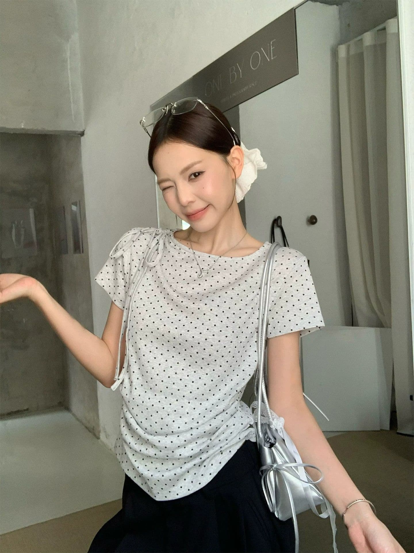 사람들 면 40 색상 회색 리브 여름 새로운 아메리칸 핫걸 바람 주름 허리 수축 슬림해 보이는 맨위 상세 이미지 2