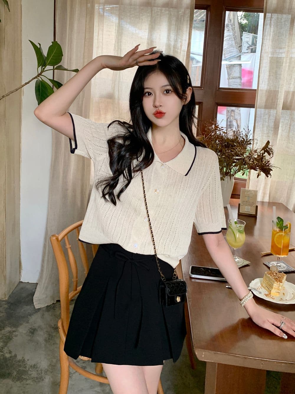홀로우 아웃 반팔 니트 스웨터 여성 2026 년 새로운 한 부서 Chic 디자인 센스 얼음 실크 쇼트 스타일 얇은 스타일 맨위 티셔츠 이미지 4