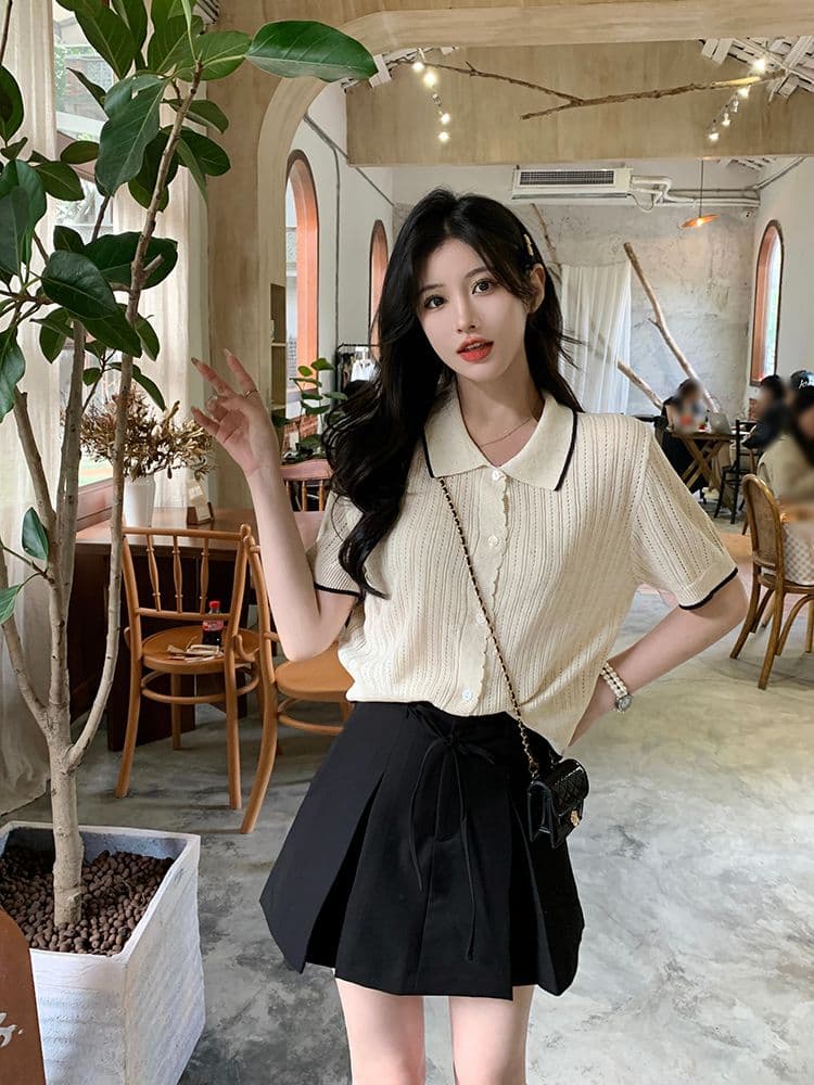 홀로우 아웃 반팔 니트 스웨터 여성 2026 년 새로운 한 부서 Chic 디자인 센스 얼음 실크 쇼트 스타일 얇은 스타일 맨위 티셔츠 상세 이미지 11