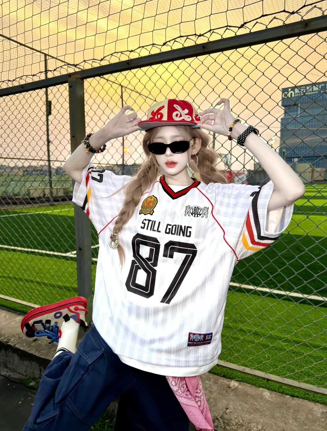 프린트 자수 광저우 원단 반팔 티셔츠 여성