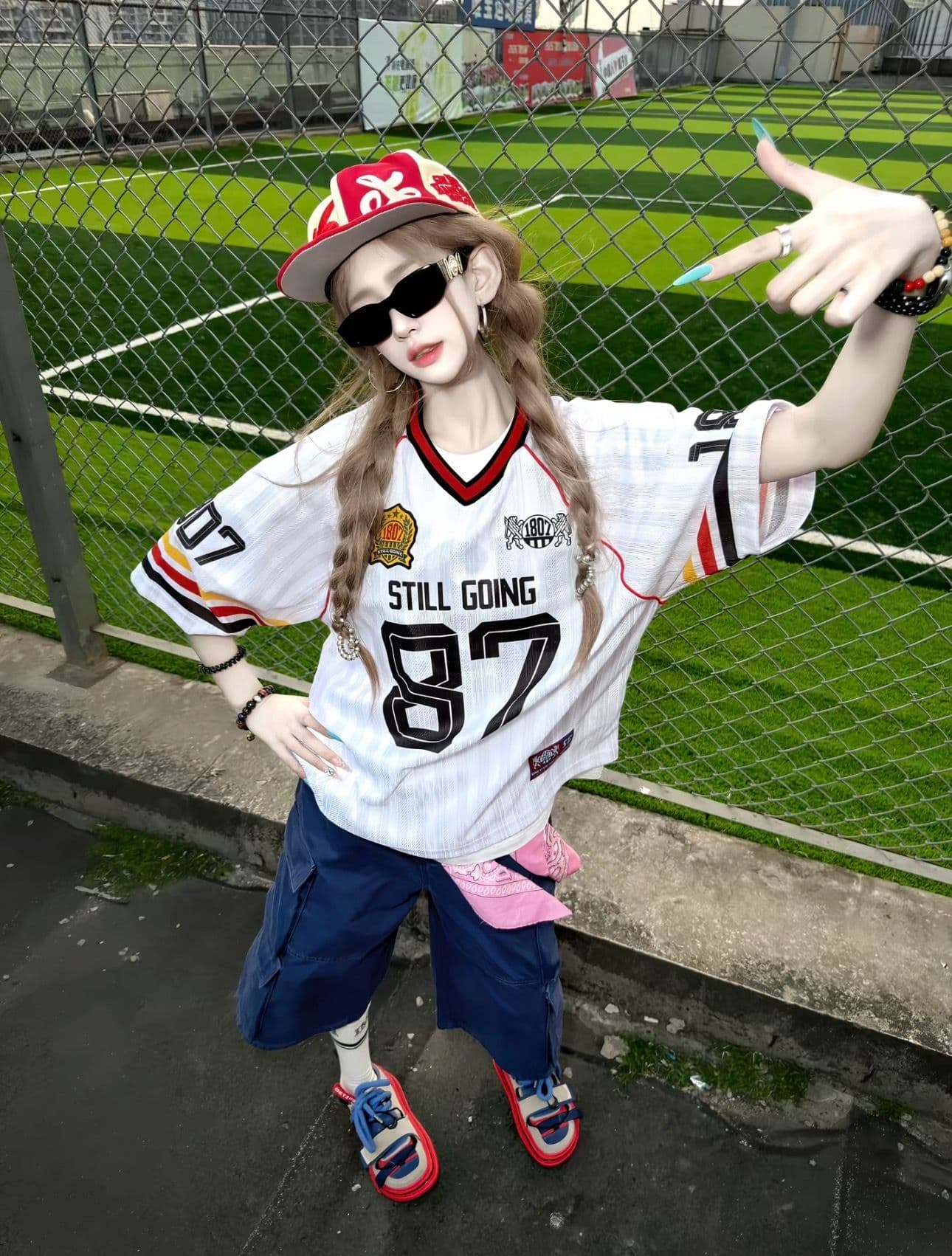 프린트 자수 광저우 원단 반팔 티셔츠 여성 이미지 2