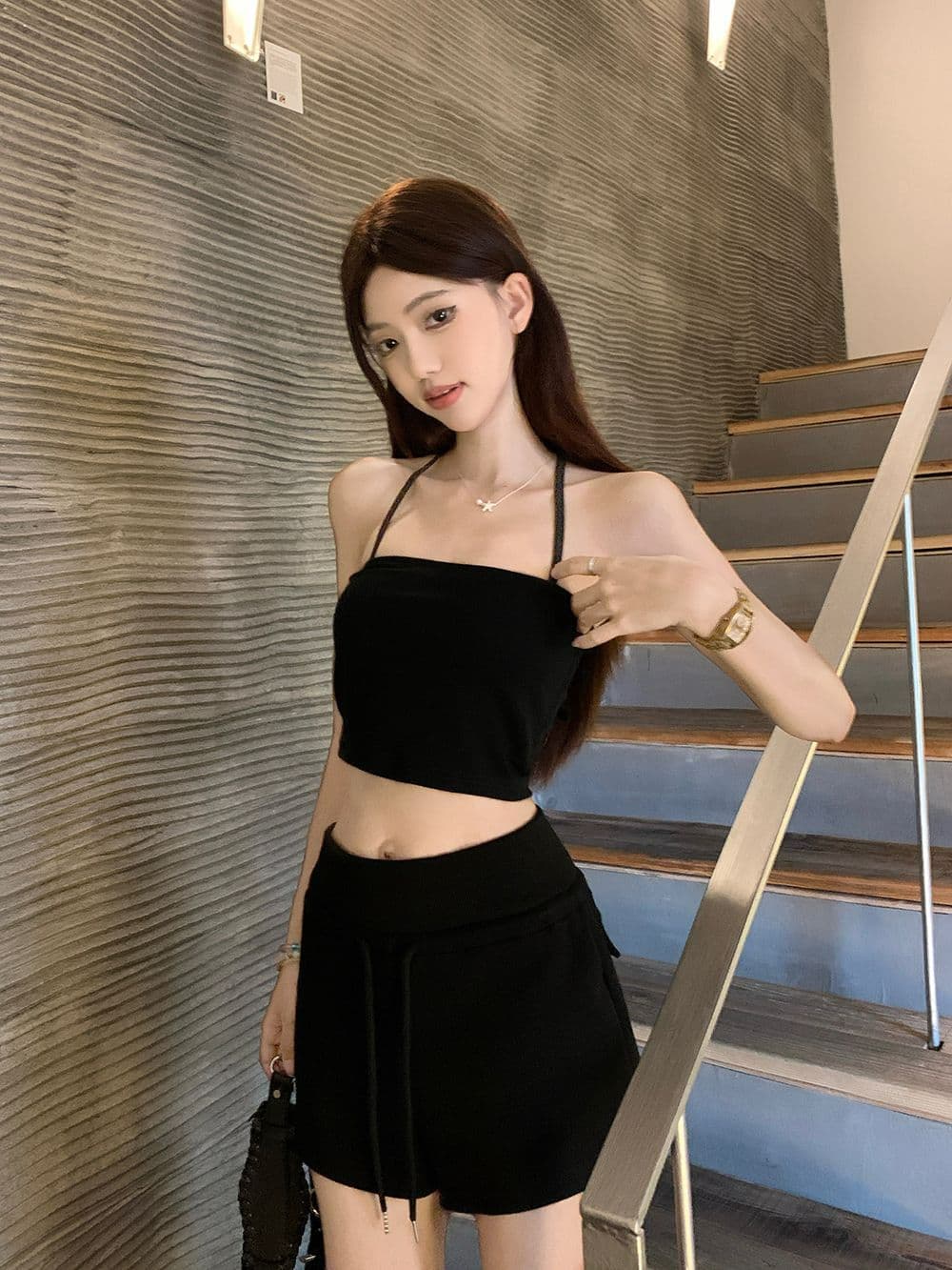 주간 실크 리브 사람들 면 한 부서 순수한 욕망 행침 목 슬립 스택 착용 루즈핏 티셔츠 여성 여름 패션 세트 트렌디 상세 이미지 15