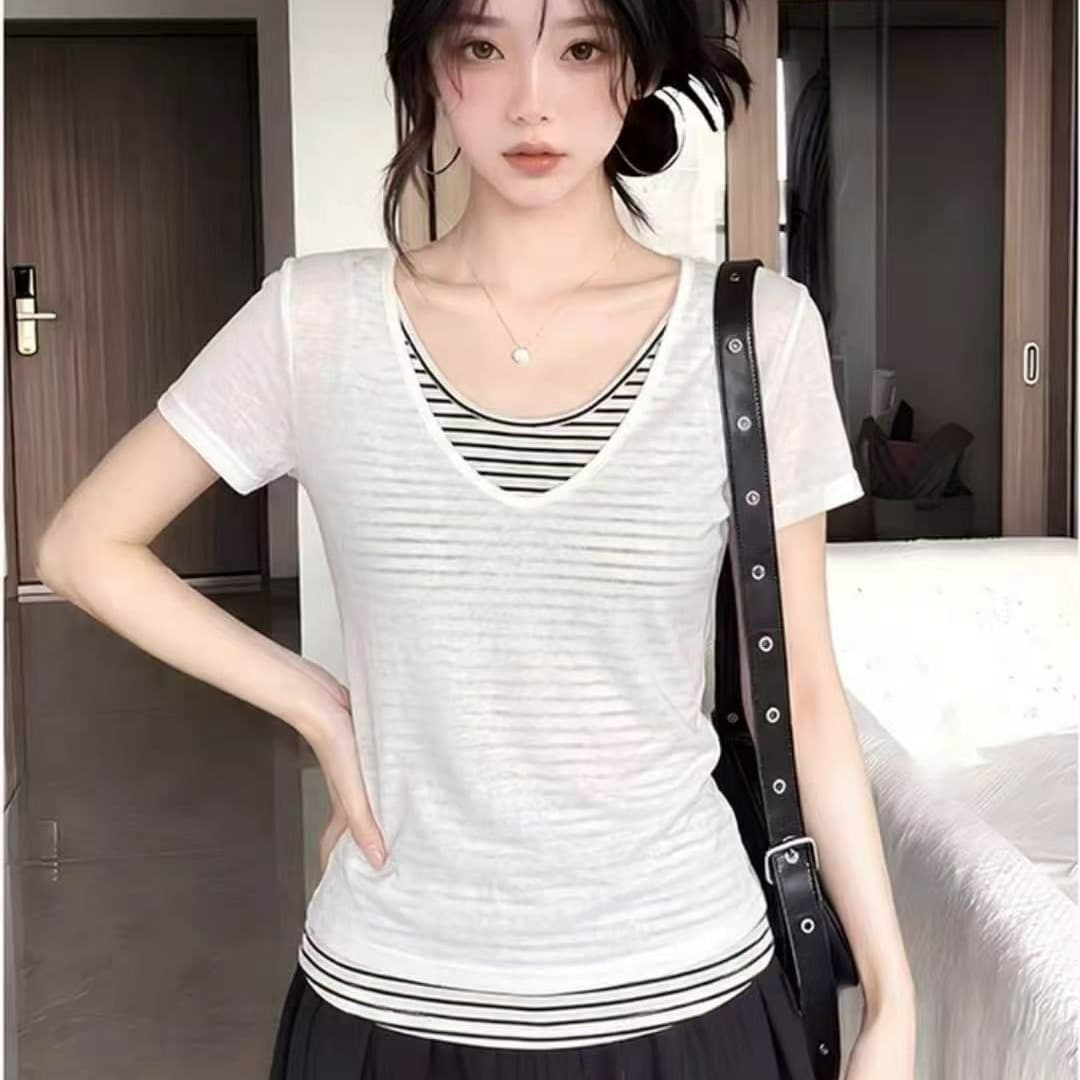 정가 광저우 원단 반팔 티셔츠 여성 이미지 5