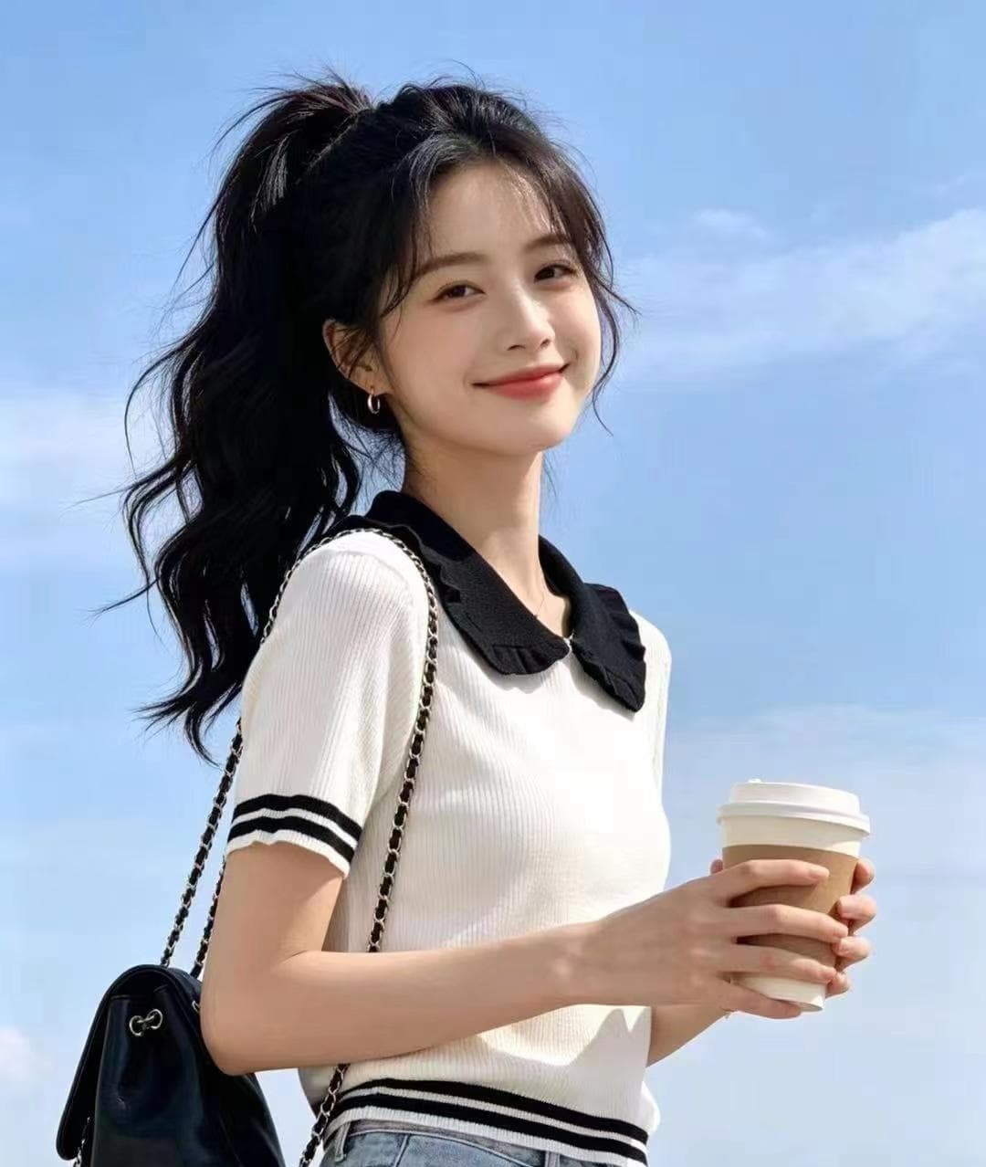 한 부서 chic 배색 베이비 칼라 반팔 니트 스웨터 여성 여름 새로운 연령 감소 슈퍼 잘 생긴 슬림해 보이는 쇼트 스타일 맨위 상세 이미지 6