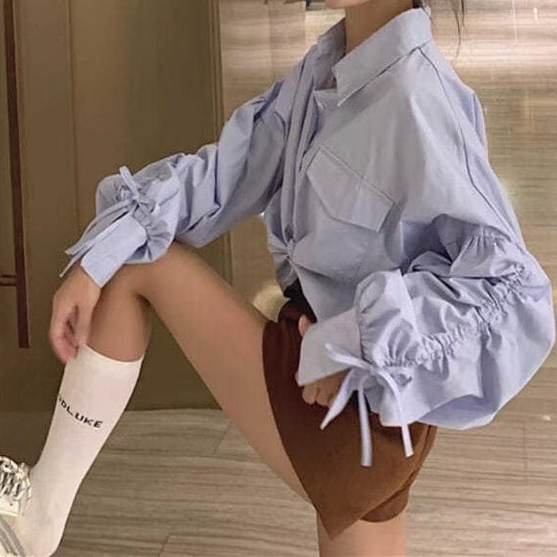 긴팔 셔츠 맨위 여성 의류 트렌디 가을 새로운 패션 프랑스식 베이비 칼라 달콤함 루즈핏 다용도 이미지 2