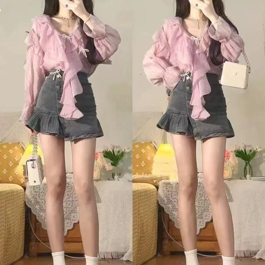 도파민 프랑스식 프릴 보라색 맨위 외출용 코디 품격 슬림해 보이는 품격 상세 이미지 6