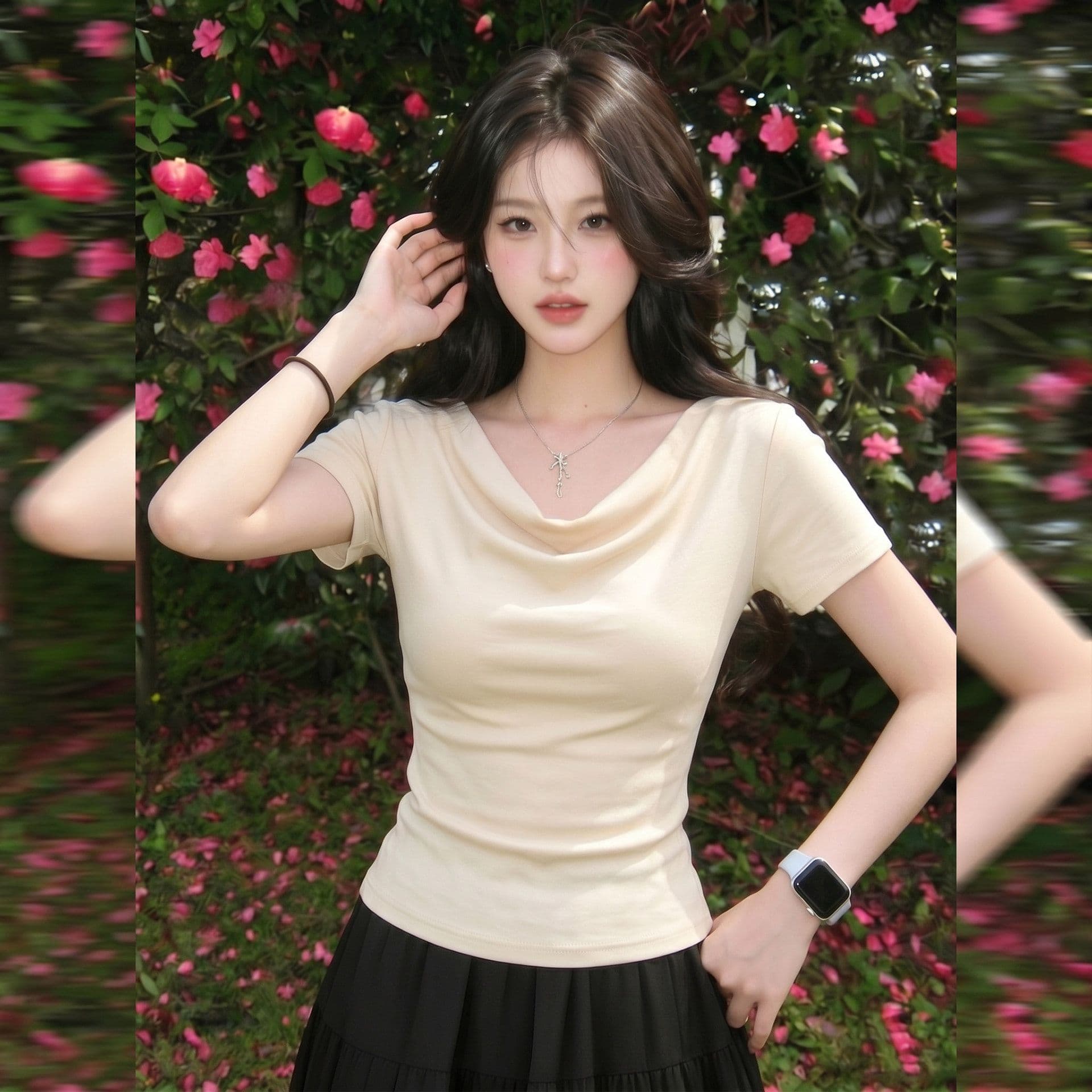 260g 사람들 면 와 사고 방식 한 부서 빛 요리 한 프랑스식 바람 흔들다 칼라 반팔 티셔츠 여성 2026 여름 맨위 이미지 2