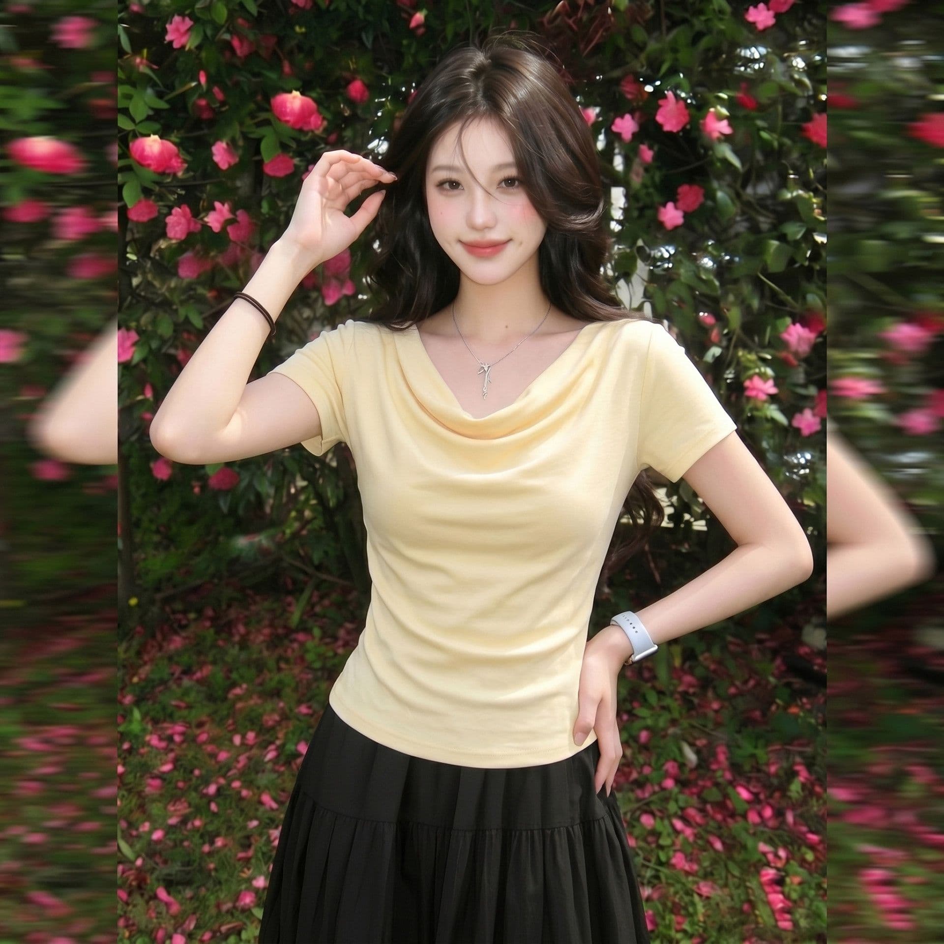 260g 사람들 면 와 사고 방식 한 부서 빛 요리 한 프랑스식 바람 흔들다 칼라 반팔 티셔츠 여성 2026 여름 맨위 상세 이미지 2