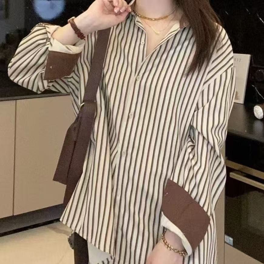 2026 이른 봄 새로운 외출용 셔츠 긴팔 루즈핏 외국 가스 센스 고급 레트로 두꺼운 스택 셔츠 재킷 겨울 이미지 3