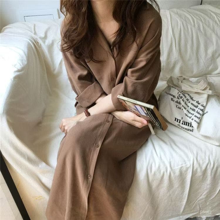 레이스업 셔츠 드레스 여성 단색 치마 2026 봄 새로운 한국 스타일 루즈핏 학생 프랑스식 명문 여성 드레스 트렌디 상세 이미지 8