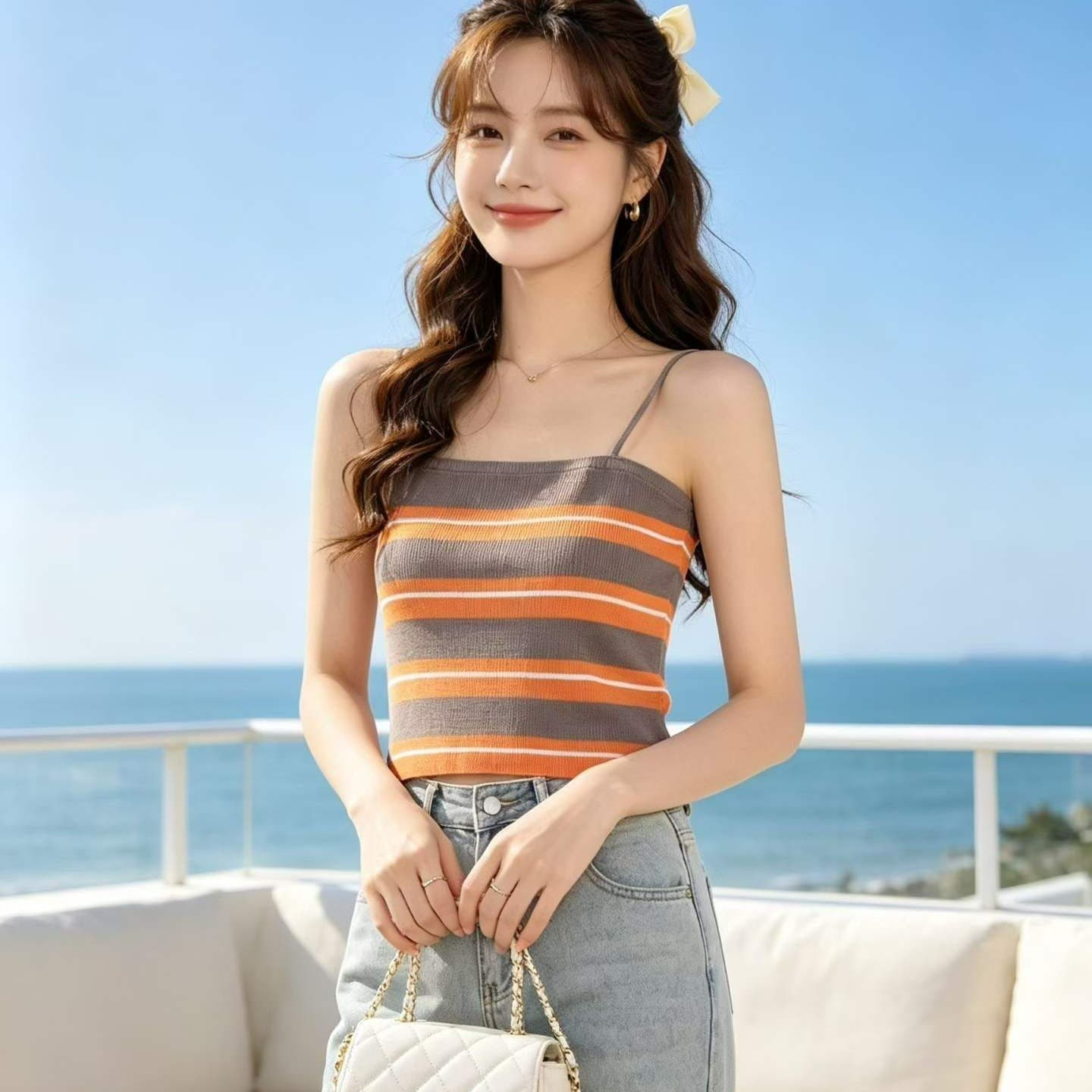 2026 한 부서 연령 감소 배색 스트라이프 니트 풀오버 슬립 이미지 5