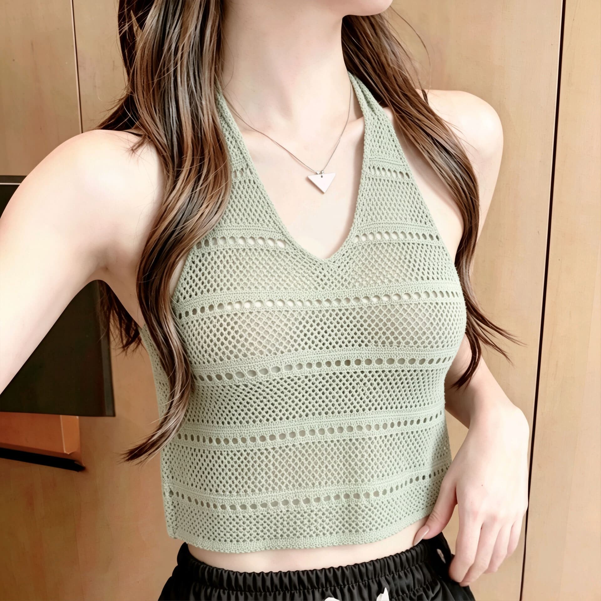여름 V넥 슬림해 보이는 행침 목 슬립 홀로우 아웃 디자인 센스 몸매 가꾸기 조끼 섹시함 핫걸 작은 여자 민소매 상세 이미지 4