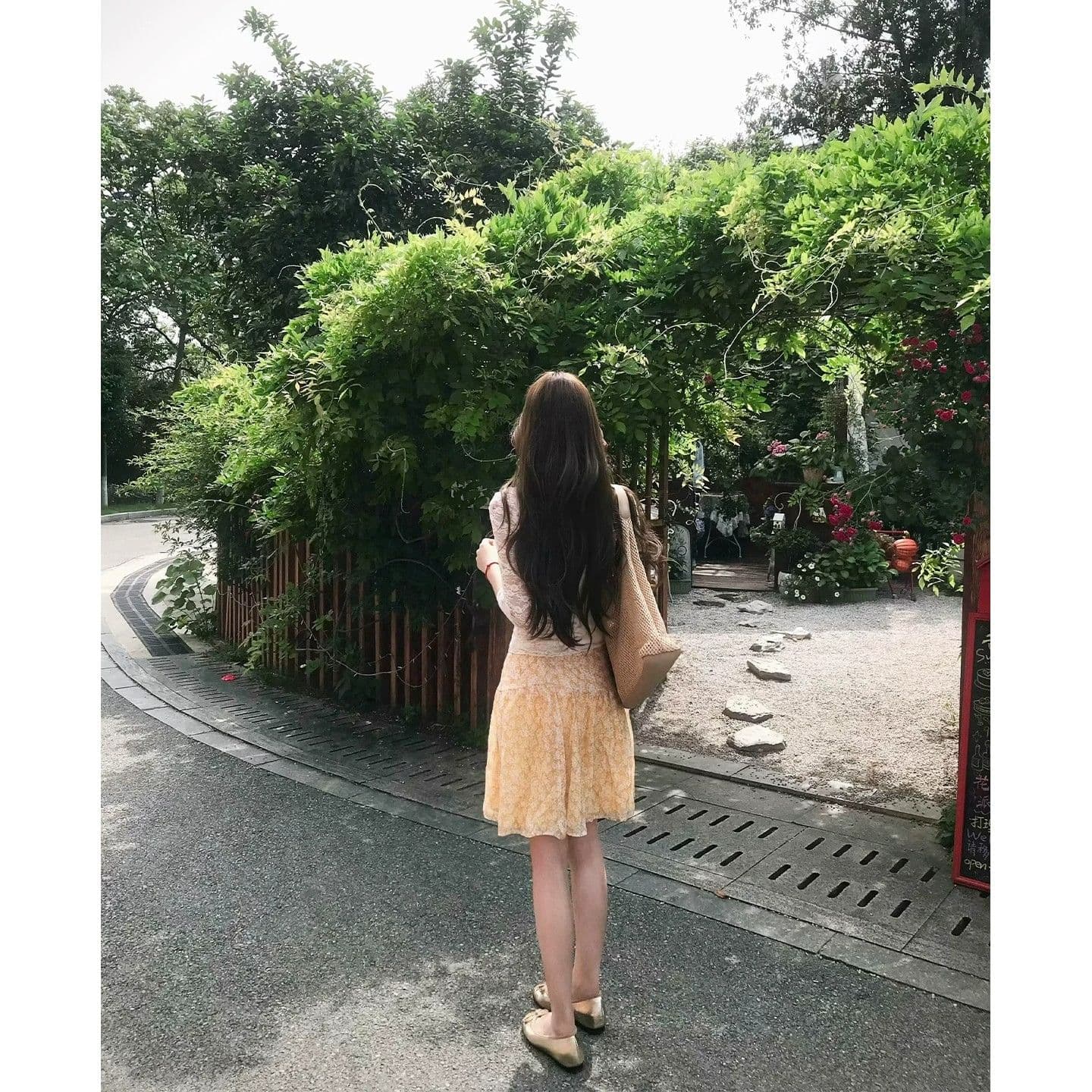 여름 순수한 욕망 레이스 7부 소매 맨위 여성 초여름 착용 가져 가라. 전체 집합 슬림해 보이는 주황색 꽃무늬 한 마디 반신 스커트 이미지 5