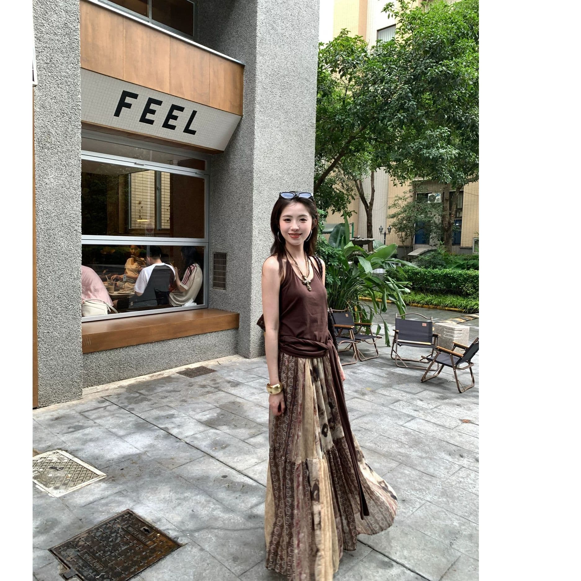 여름 휴가 불모지 바람 행침 목 슬립 반신 스커트 두 조각 여성 세트 여름 여행 착용 가져 가라. 휴가 세트 이미지 4