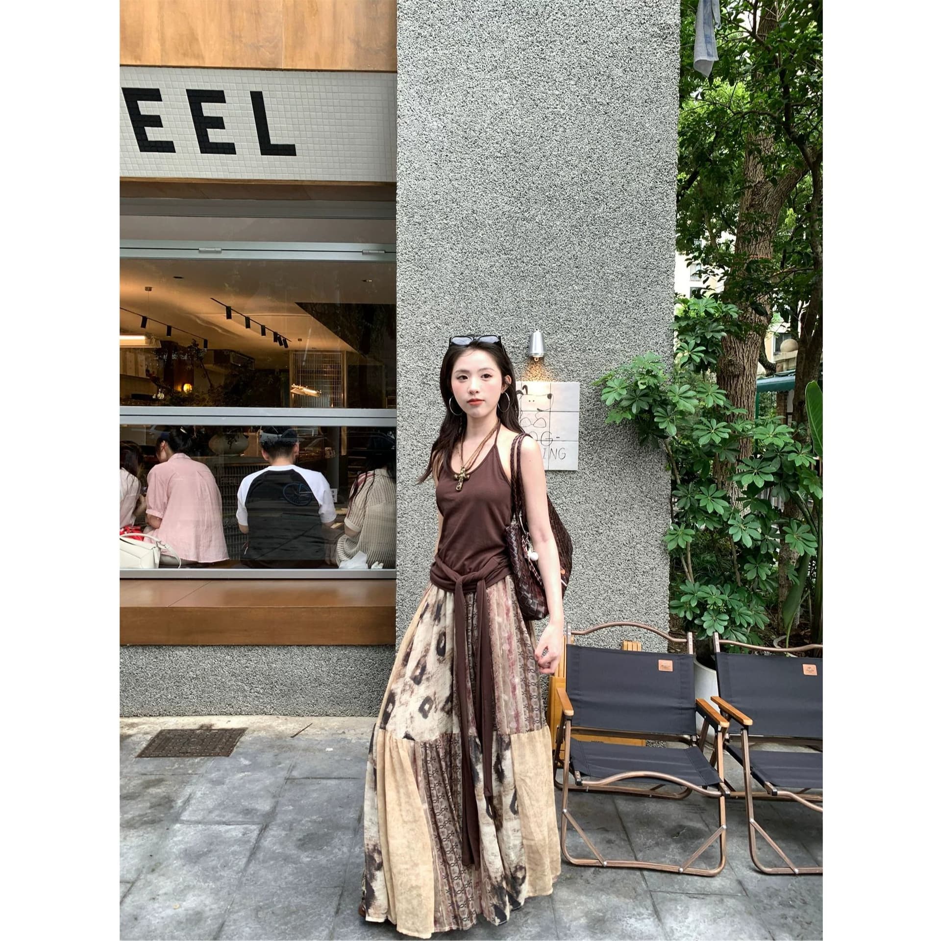 여름 휴가 불모지 바람 행침 목 슬립 반신 스커트 두 조각 여성 세트 여름 여행 착용 가져 가라. 휴가 세트 이미지 2
