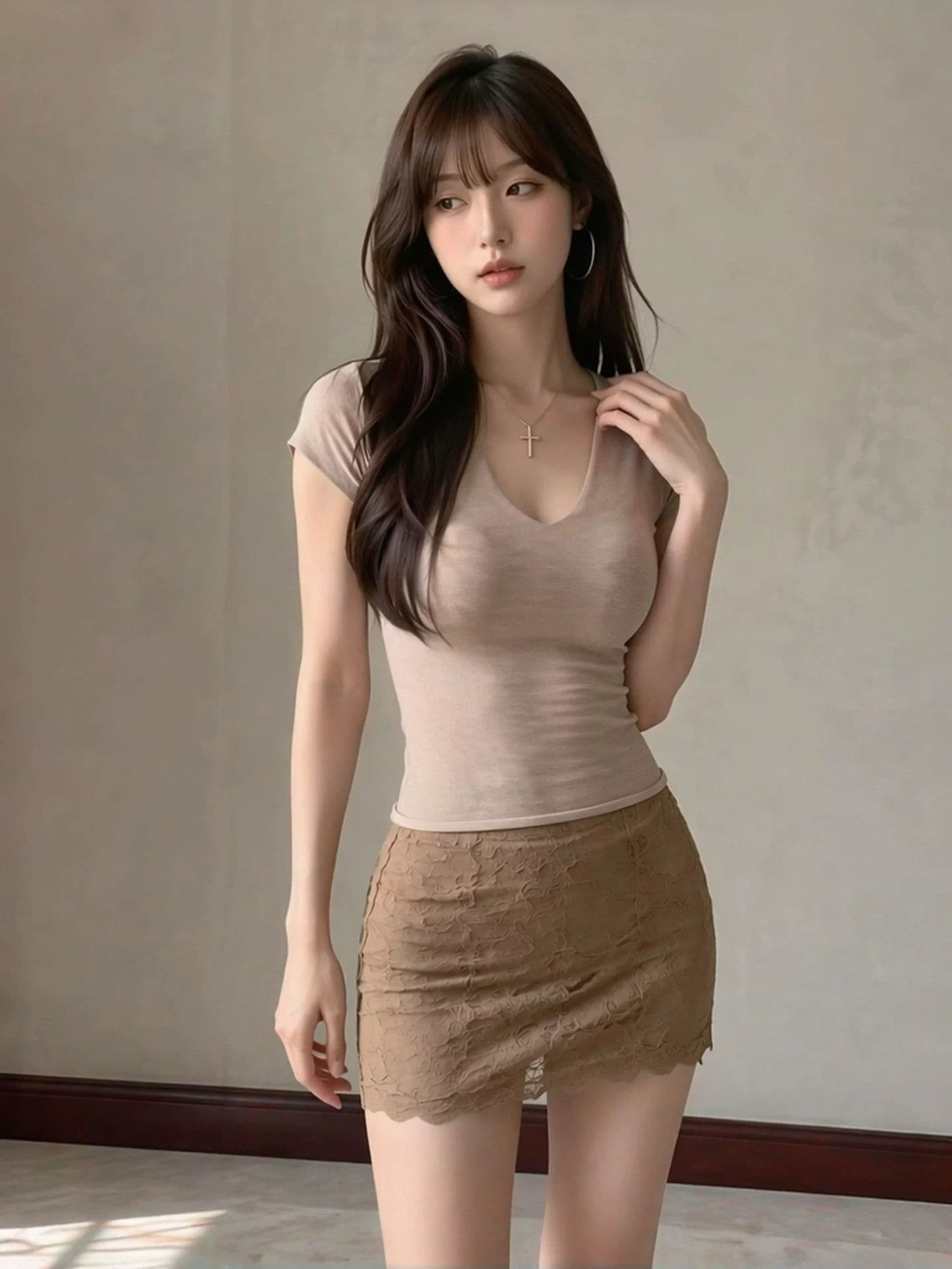 한 맛 품격 V넥 니트 민소매 조끼 레이스 미니 스커트 여성 여름 부드러운 순수한 욕망 슬림해 보이는 투피스 슈트 이미지 4
