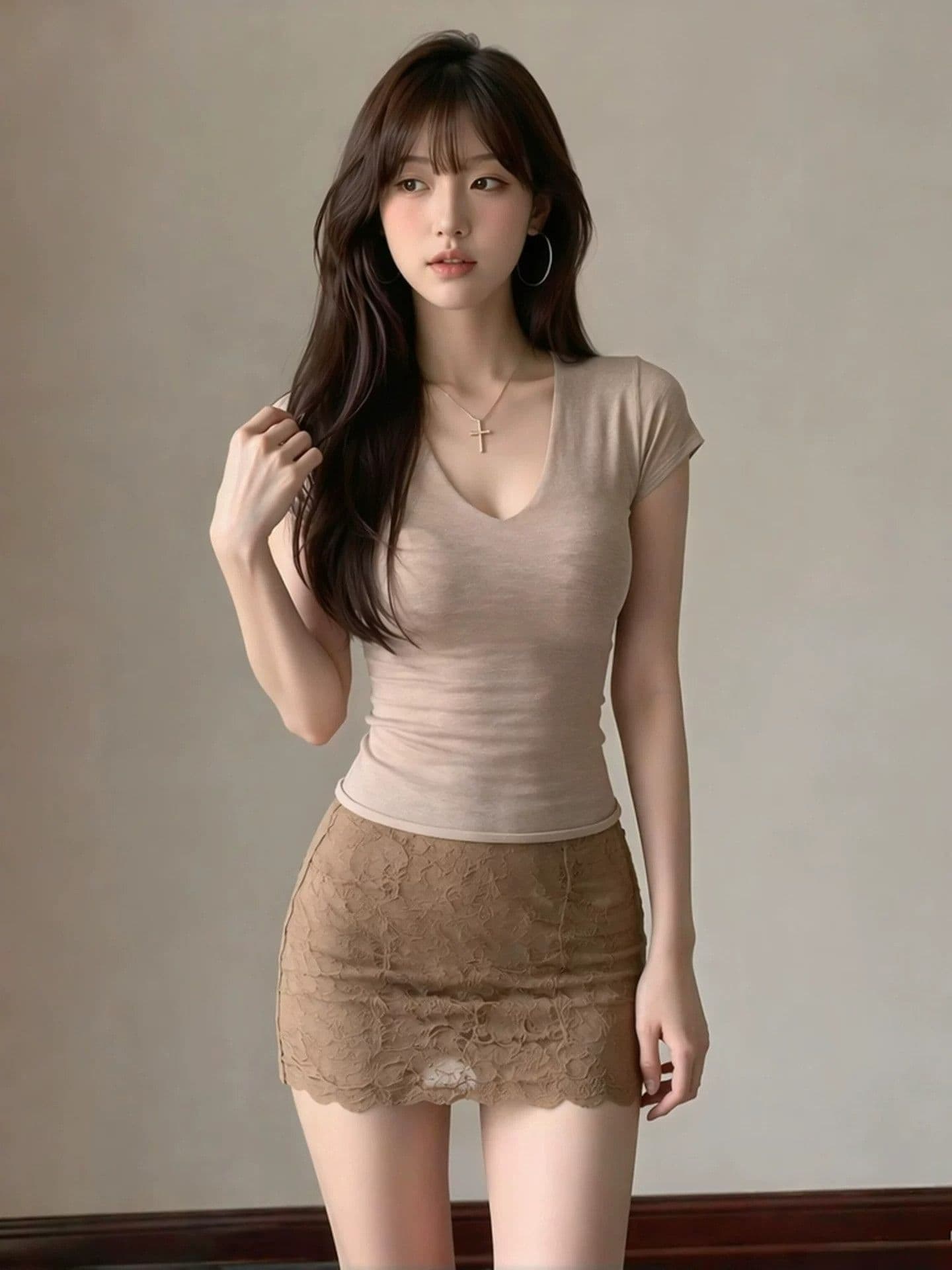 한 맛 품격 V넥 니트 민소매 조끼 레이스 미니 스커트 여성 여름 부드러운 순수한 욕망 슬림해 보이는 투피스 슈트 상세 이미지 3