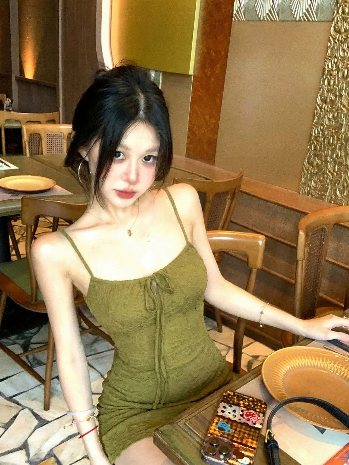 작은 키 세트 섹시함 녹색 슬립 여성 드레스 여름 휴가 바람 허리 수축 몸매 가꾸기 슬림해 보이는 핫걸 미니 스커트 상세 이미지 2