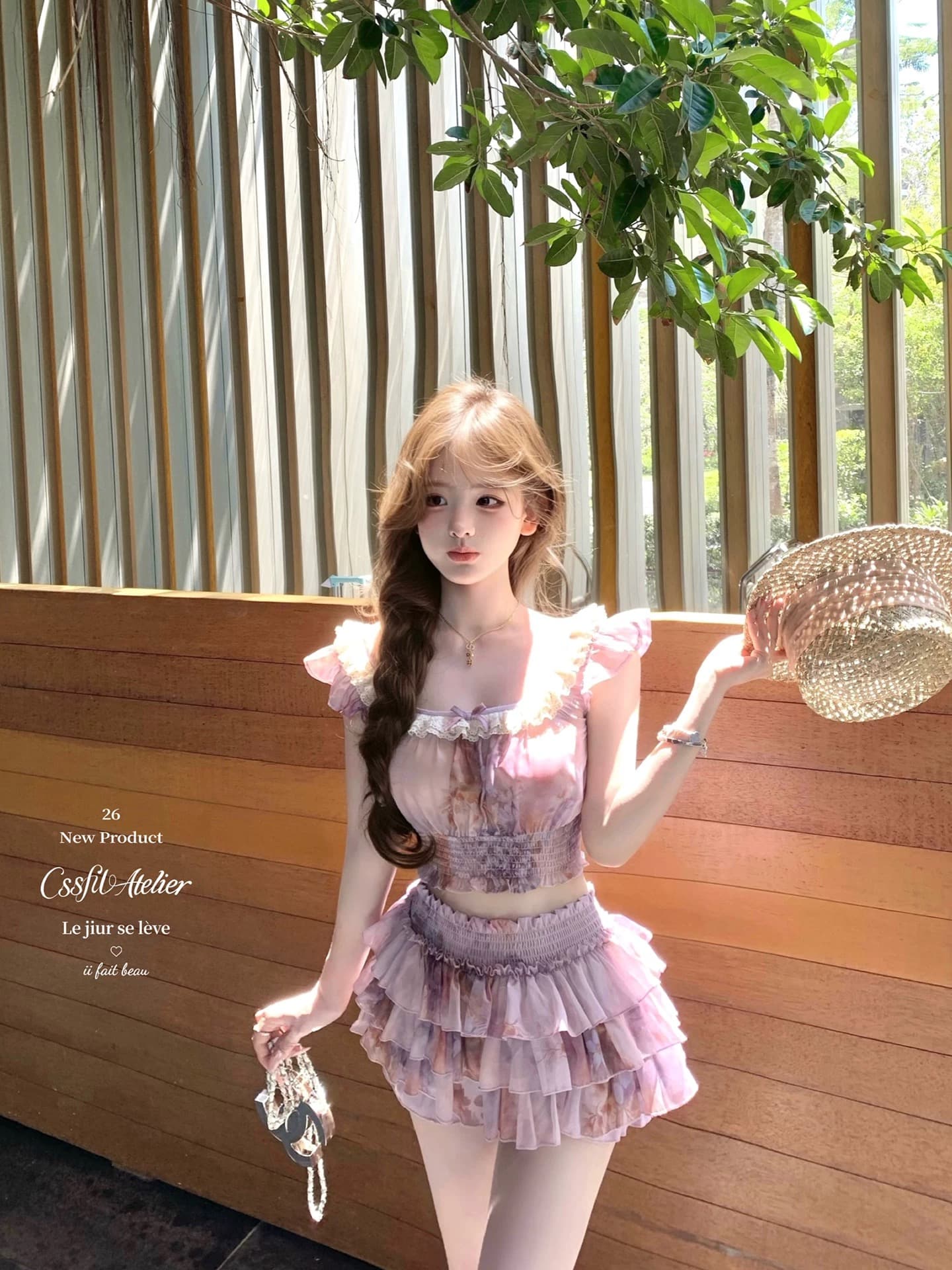 작은 키 패션 세트 꽃무늬 허리 수축 작은 날다 소매 여성 셔츠 여름 주름 케이크 드레스 미니 스커트 두 조각 여성 세트 이미지 2