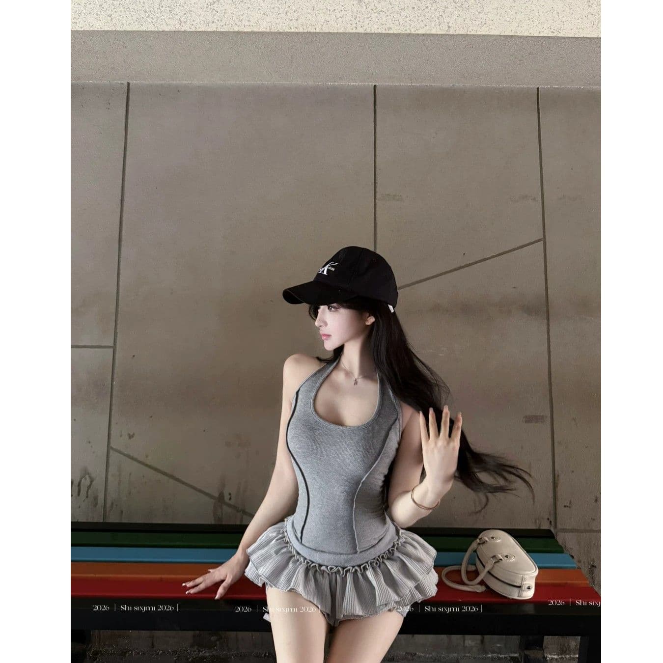 섹시함 핫걸 백리스 민소매 행침 목 여성 드레스 여름 허리 수축 몸매 가꾸기 케이크 치마 품격 슬림해 보이는 미니 스커트 이미지 2