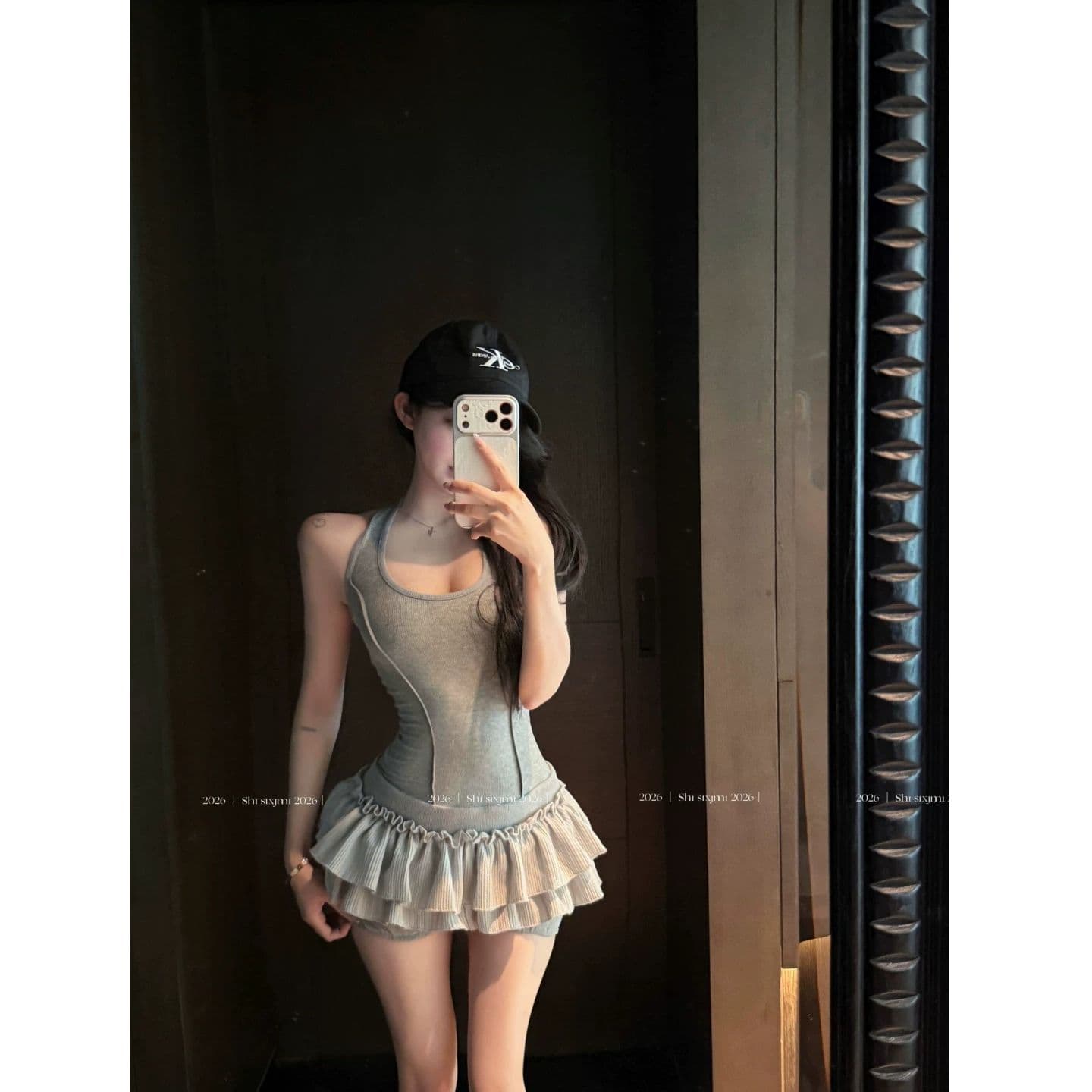 섹시함 핫걸 백리스 민소매 행침 목 여성 드레스 여름 허리 수축 몸매 가꾸기 케이크 치마 품격 슬림해 보이는 미니 스커트 이미지 5