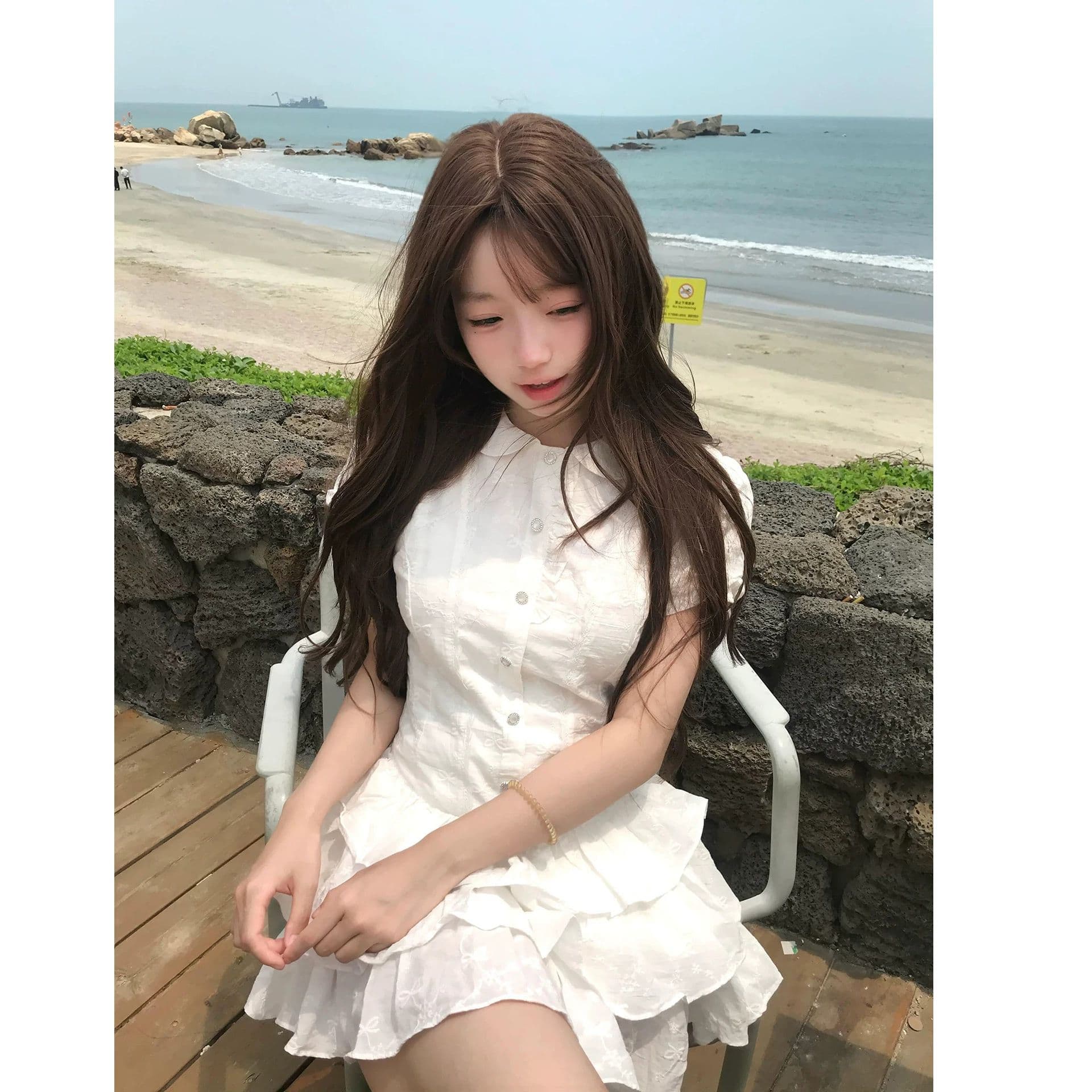 한 부서 학원 스타일 거품 소매 화이트 셔츠 여성 드레스 여름 핫걸 착용 가져 가라. 한 마디 쇼트 스타일 케이크 치마 이미지 4