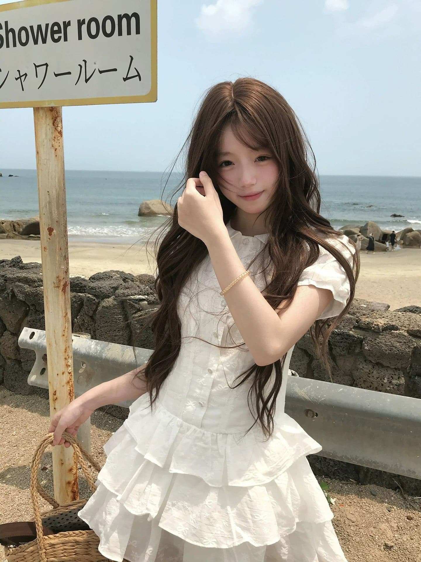 한 부서 학원 스타일 거품 소매 화이트 셔츠 여성 드레스 여름 핫걸 착용 가져 가라. 한 마디 쇼트 스타일 케이크 치마 상세 이미지 3