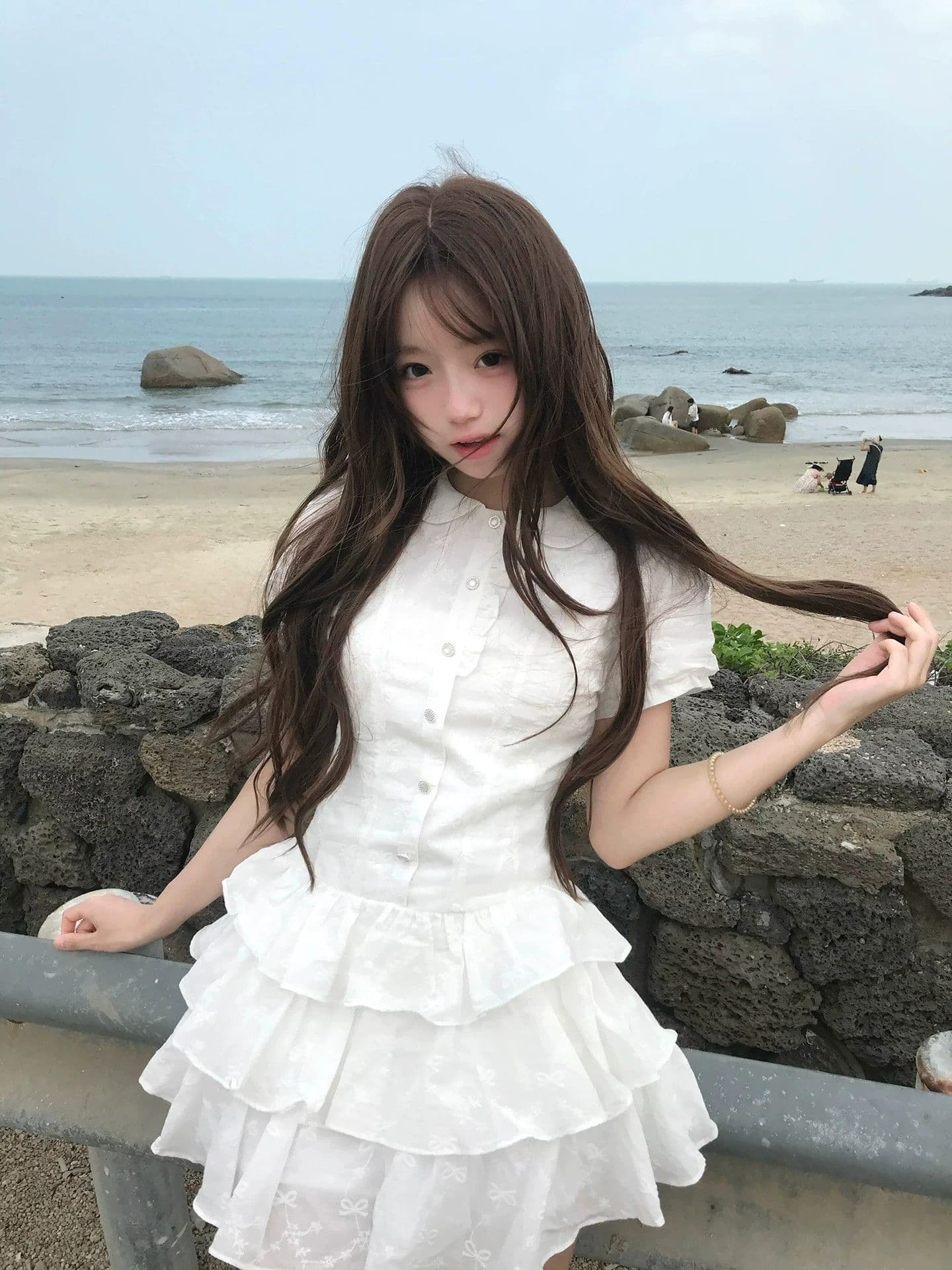 한 부서 학원 스타일 거품 소매 화이트 셔츠 여성 드레스 여름 핫걸 착용 가져 가라. 한 마디 쇼트 스타일 케이크 치마 상세 이미지 5