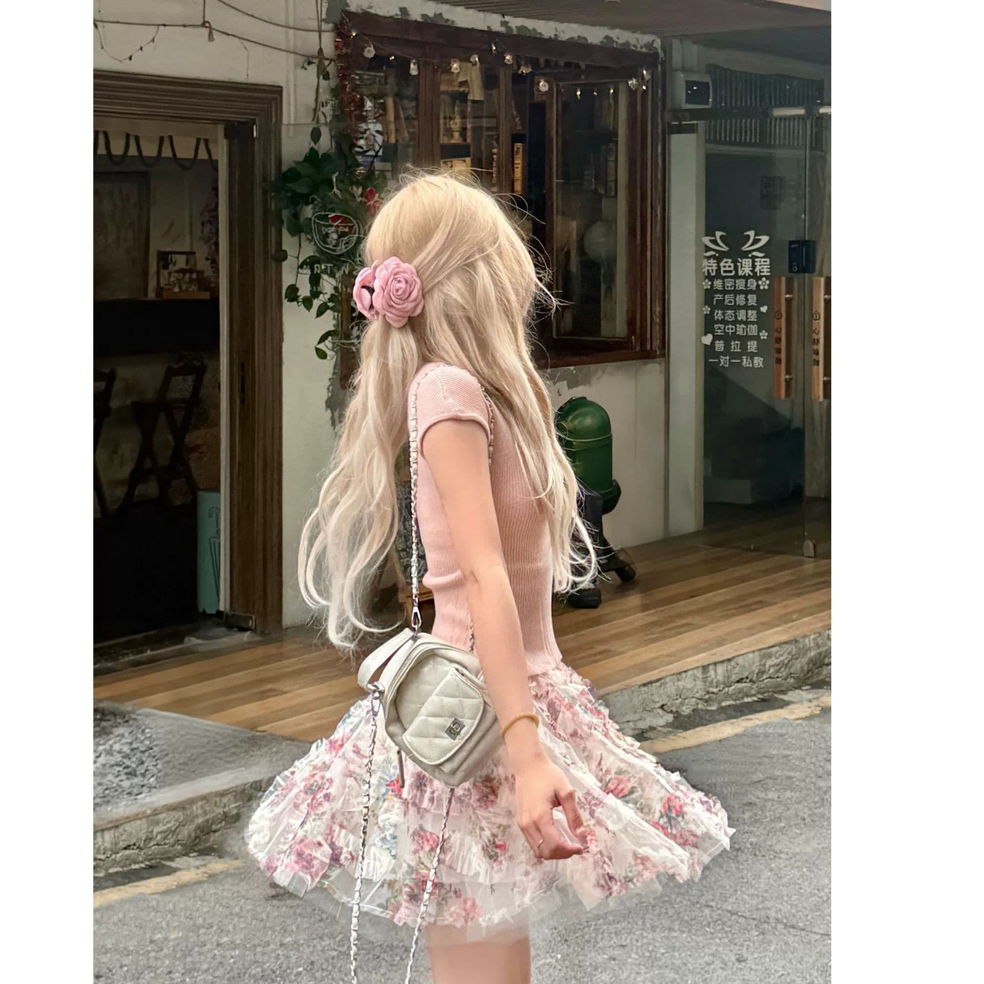 여름 아름다운 아니요 명중 섹션 꽃무늬 점프 슈트 치마 예술 건강 밝은 착용 가져 가라. 도파민 한 부서 고유 한 작은 세트 이미지 2