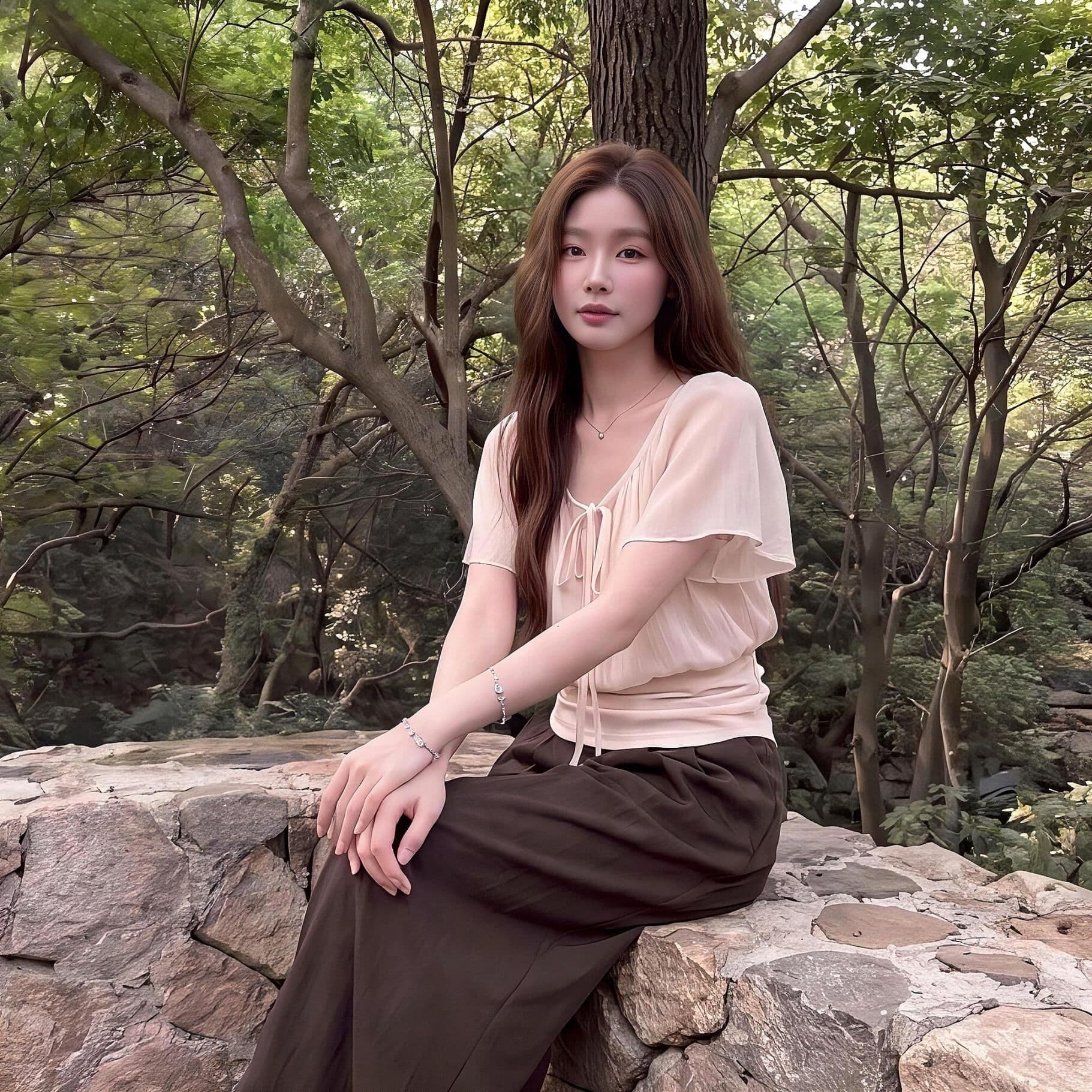 좋은 면 싸움 쉬폰 주름 부드러운 한 부서 바람 V넥 레이스업 여성 셔츠 여름 연꽃 잎 소매 페이크 레이어드 맨위 상세 이미지 3