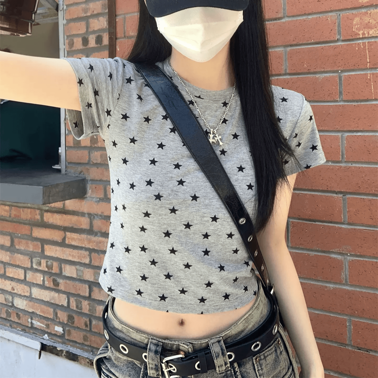 260 그램 모달 별 프린트 반팔 라운드 넥 티셔츠 여름 몸매 가꾸기 슬림해 보이는 맨위 상세 이미지 6
