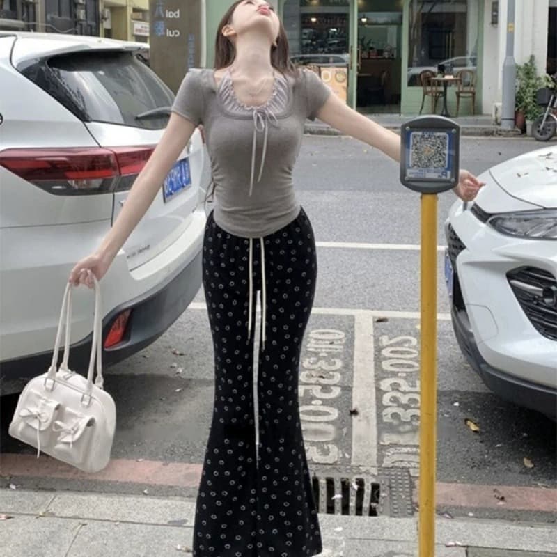 1 1 와 사고 방식 260 그램 발레 바람 페이크 레이어드 행침 목 반팔 티셔츠 여성 순수한 욕망 이미지 5